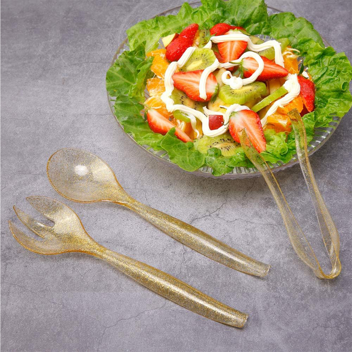 Gold Serving Utensils,Plastic Serving Utensils,Disposable Serving Utensils Set Include 9.75"Serving Spoons 9.75"Serving Forks 6.3"Plastic Serving Tongs for (36 Pieces) — view 7