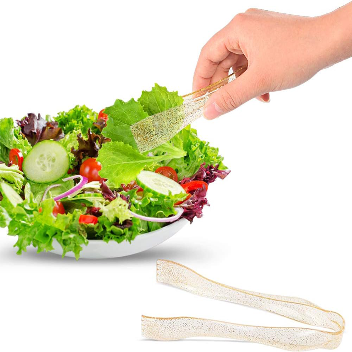 Gold Serving Utensils,Plastic Serving Utensils,Disposable Serving Utensils Set Include 9.75"Serving Spoons 9.75"Serving Forks 6.3"Plastic Serving Tongs for (36 Pieces) — view 9