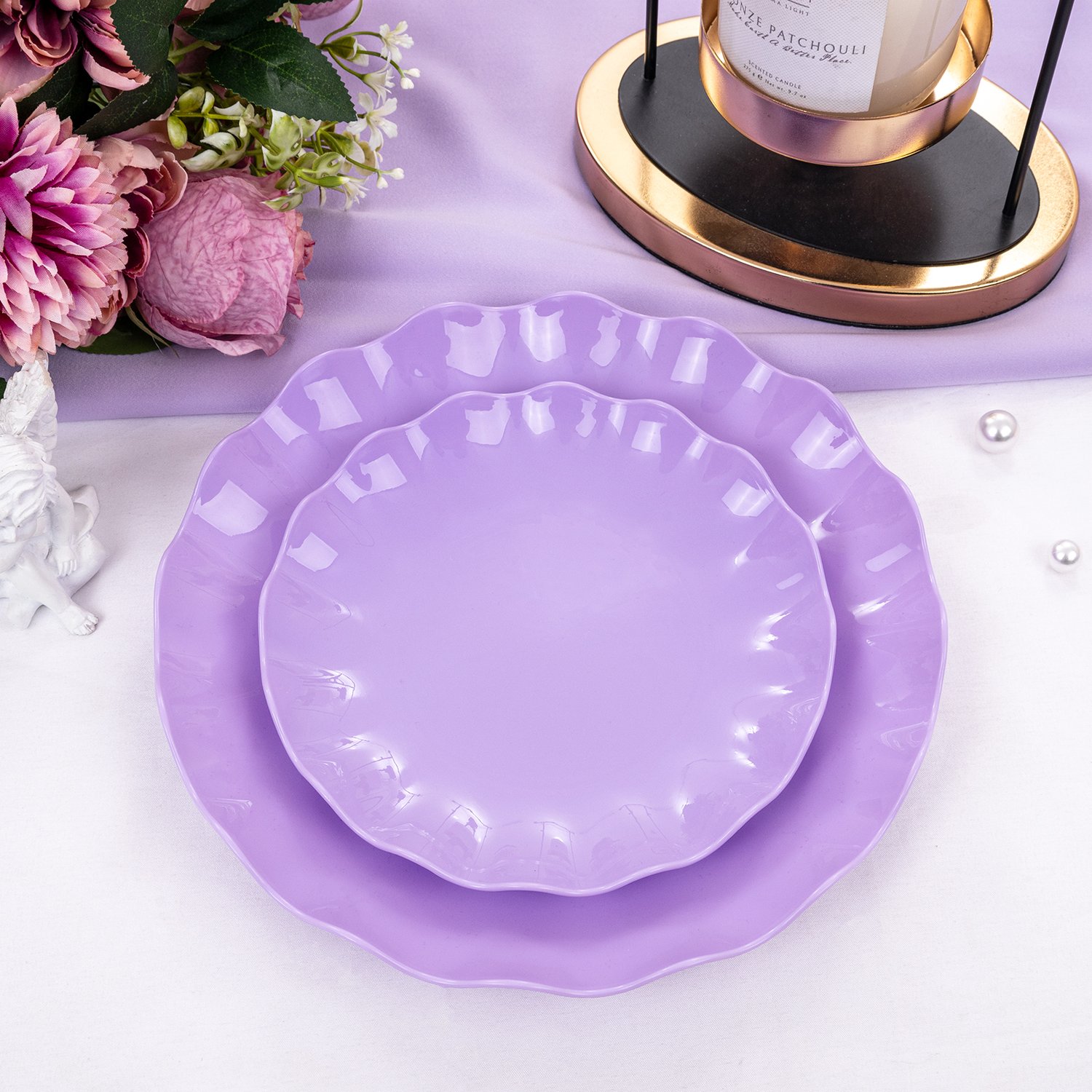 Purple LIYH Scalloped Plastic Plates Reusable Unbreakable Dinner Plates Set — view 4