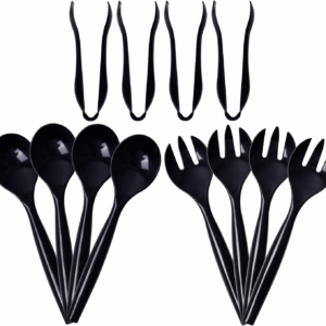 Black Serving Utensils,Plastic Serving Utensils,Disposable Serving Utensils Set Include 9.75"Serving Spoons 9.75"Serving Forks 6.3"Plastic Serving Tongs for — view 1