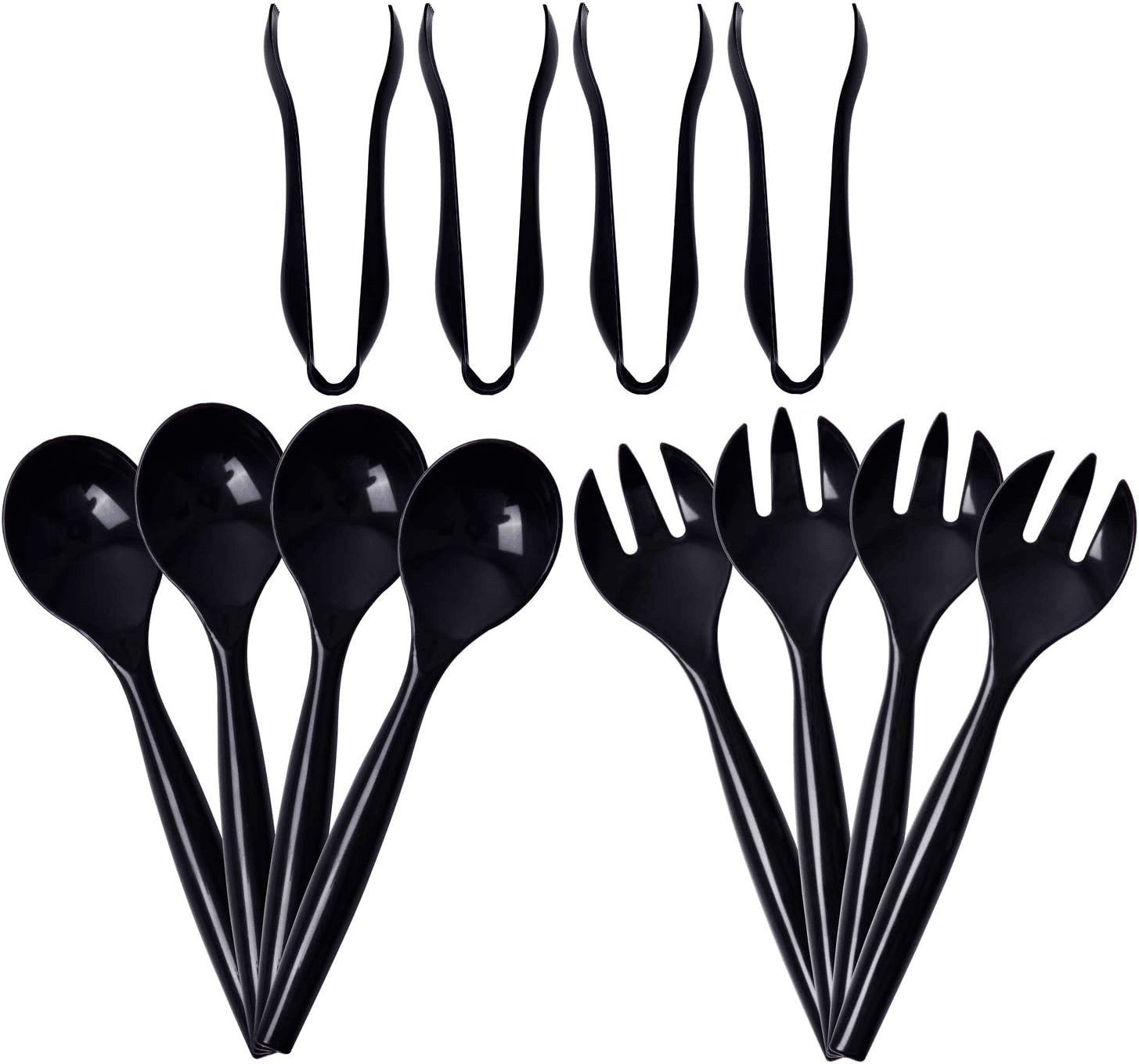 Black Serving Utensils,Plastic Serving Utensils,Disposable Serving Utensils Set Include 9.75"Serving Spoons 9.75"Serving Forks 6.3"Plastic Serving Tongs for — view 1