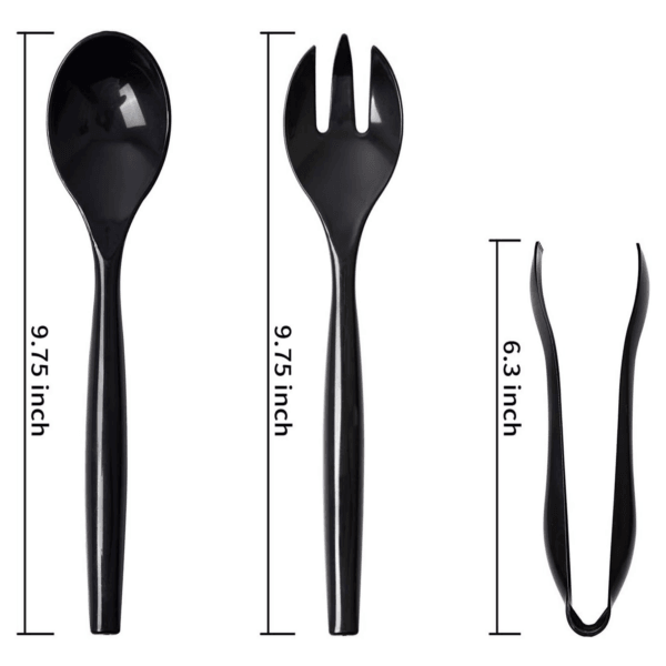Black Serving Utensils,Plastic Serving Utensils,Disposable Serving Utensils Set Include 9.75"Serving Spoons 9.75"Serving Forks 6.3"Plastic Serving Tongs for — view 2