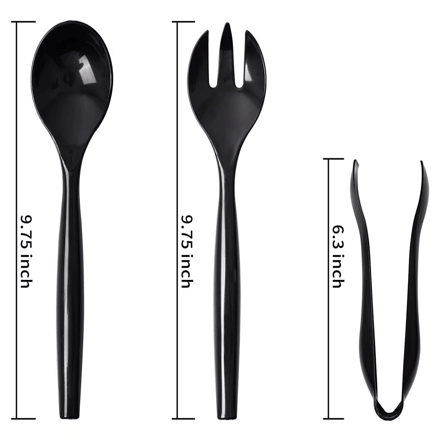 Black Serving Utensils,Plastic Serving Utensils,Disposable Serving Utensils Set Include 9.75"Serving Spoons 9.75"Serving Forks 6.3"Plastic Serving Tongs for — view 2