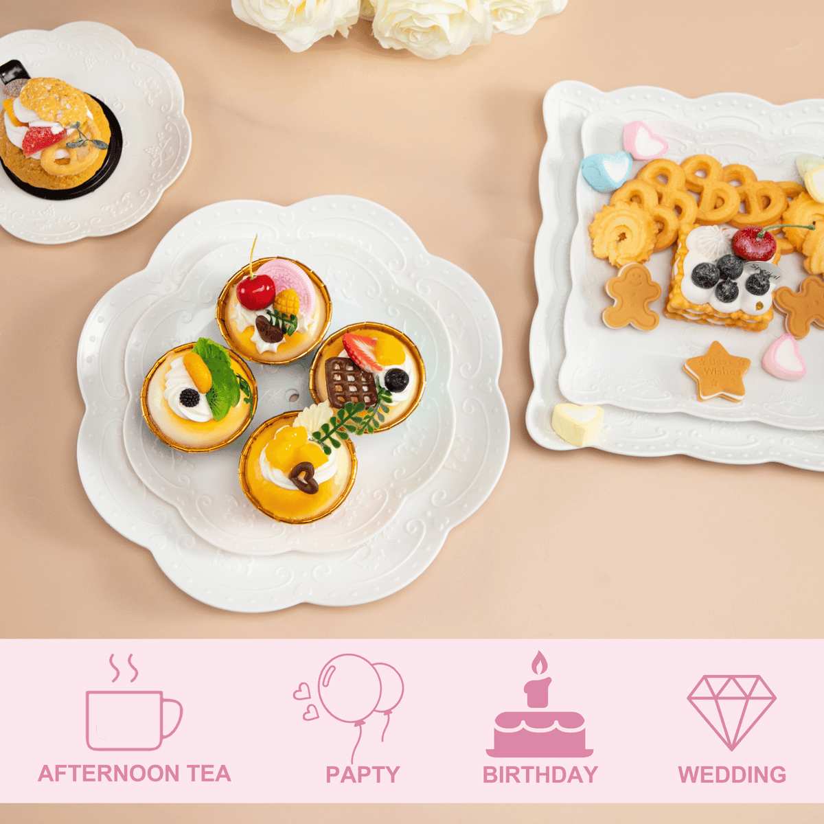 3-Tier Plastic Cupcake Dessert Stand Sets with Dessert Square Plates (10 Pieces) — view 6