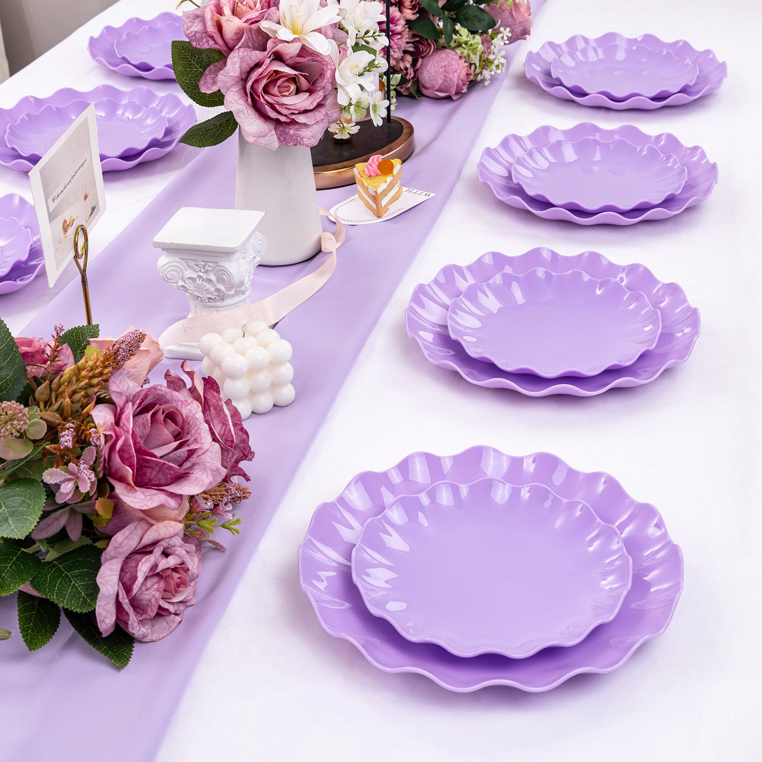 Purple LIYH Scalloped Plastic Plates Reusable Unbreakable Dinner Plates Set — view 5