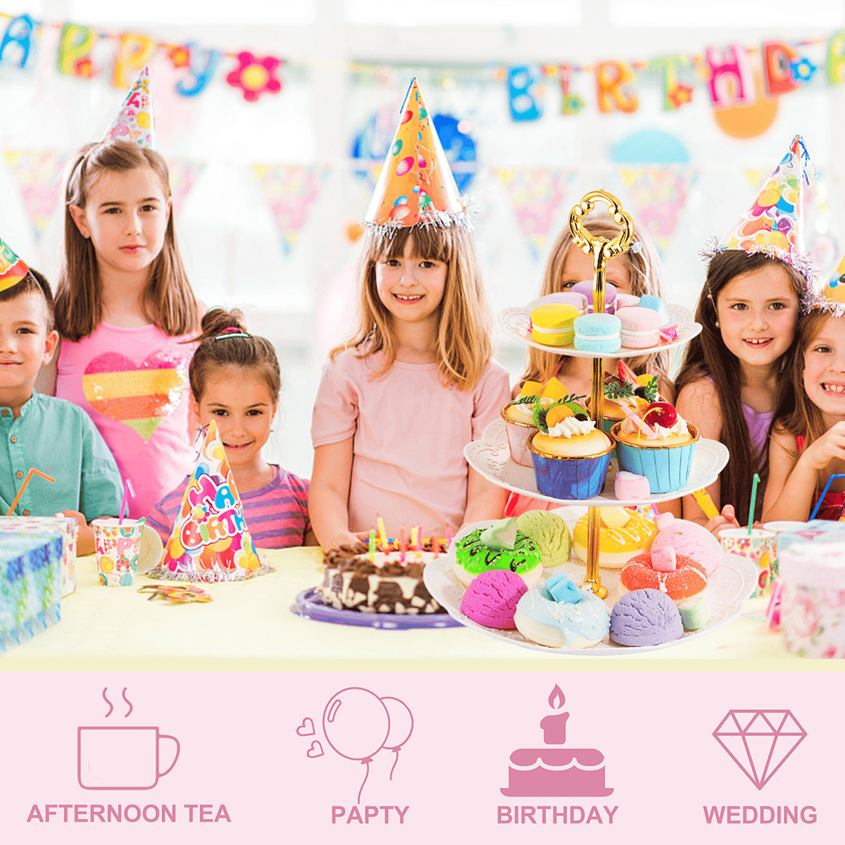 3-Tier Plastic Cupcake Dessert Stand Sets with Dessert Square Plates (10 Pieces) — view 7
