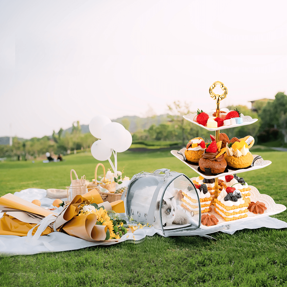 3-Tier Plastic Cupcake Dessert Stand Sets with Dessert Square Plates (10 Pieces) — view 10