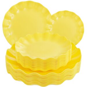 Yellow LIYH Scalloped Plastic Plates Reusable Unbreakable Dinner Plates Set — view 1