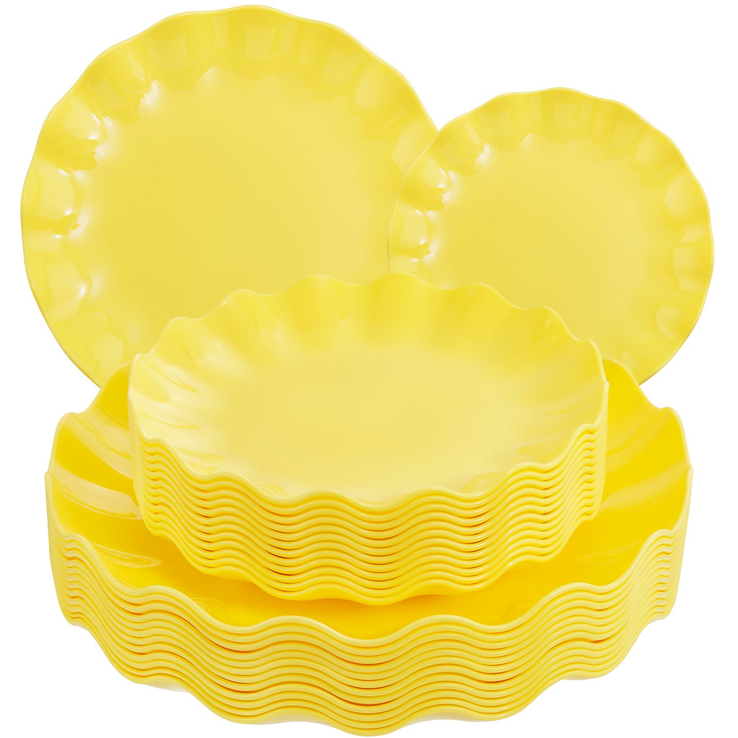 Yellow LIYH Scalloped Plastic Plates Reusable Unbreakable Dinner Plates Set — view 1