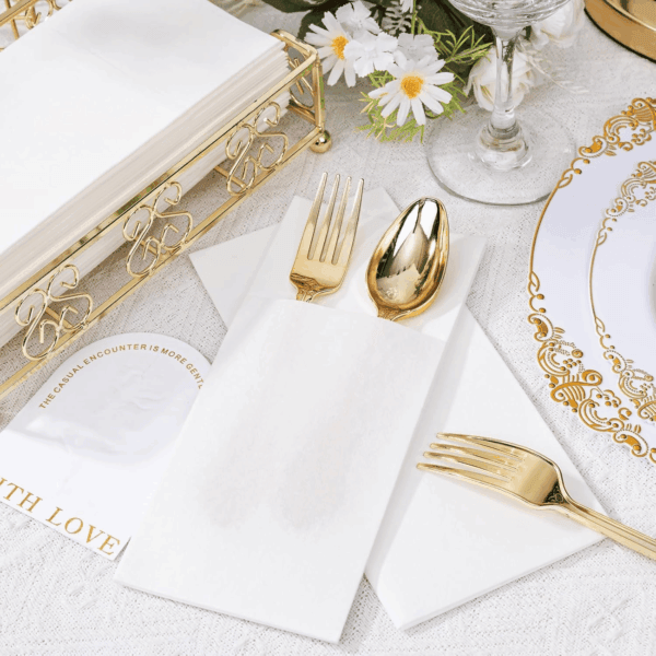 White Paper Napkins with Built-in Flatware Pocket — view 10