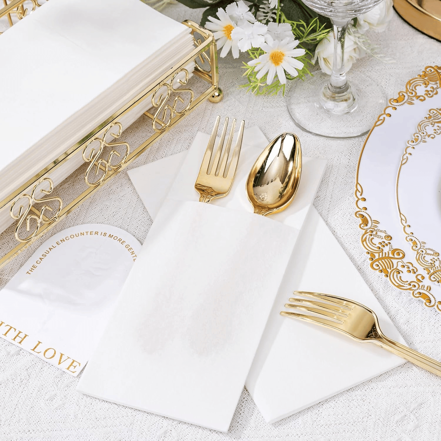 White Paper Napkins with Built-in Flatware Pocket — view 10