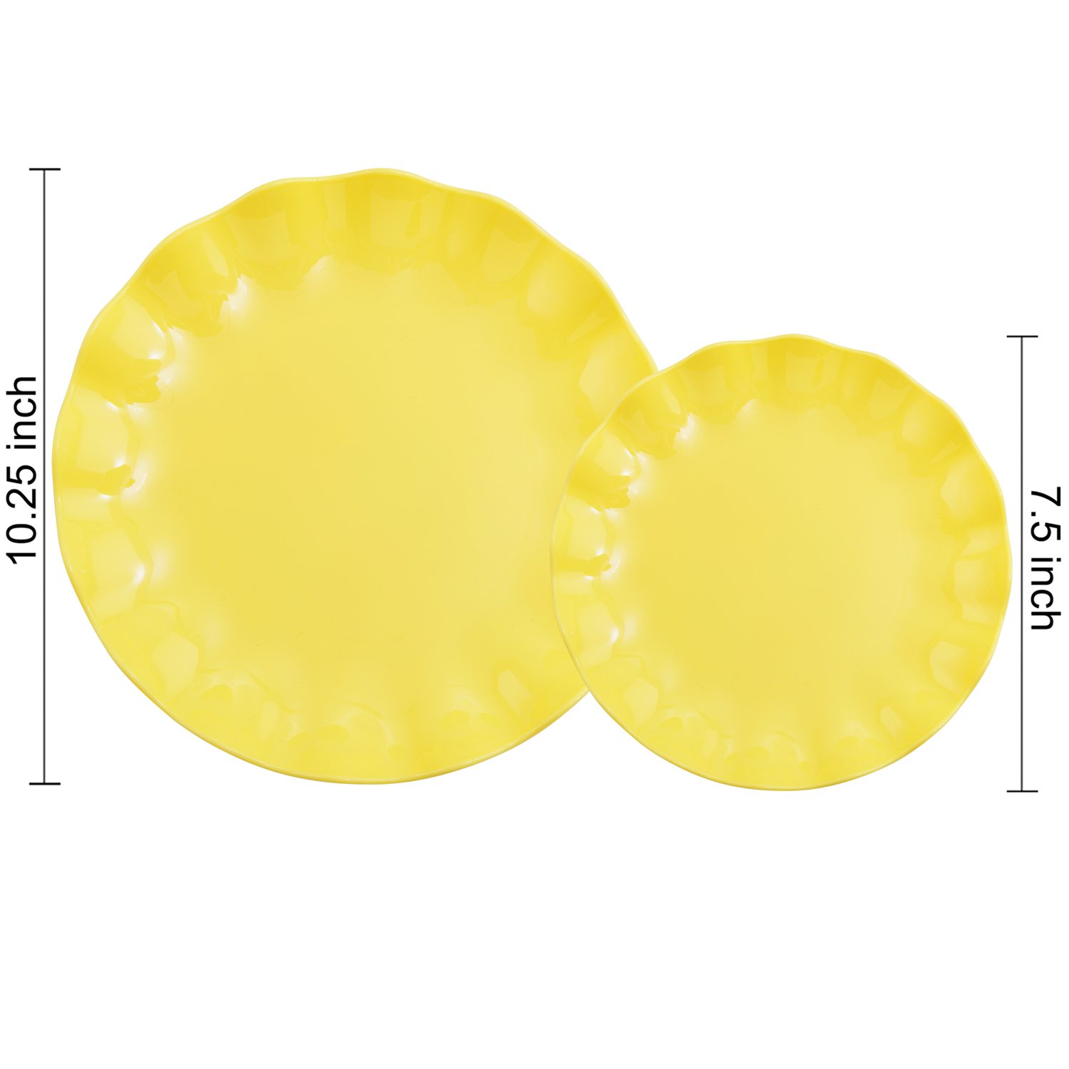 Yellow LIYH Scalloped Plastic Plates Reusable Unbreakable Dinner Plates Set — view 2