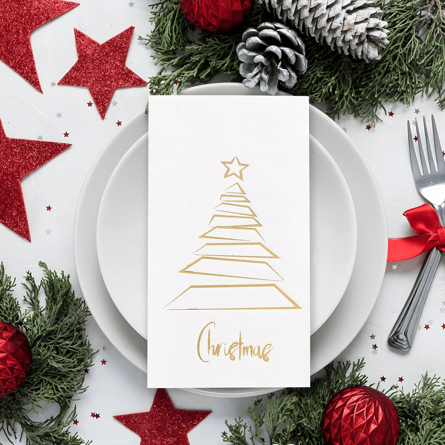 Gold Christmas Tree Print Napkins (100 Pieces) — view 8