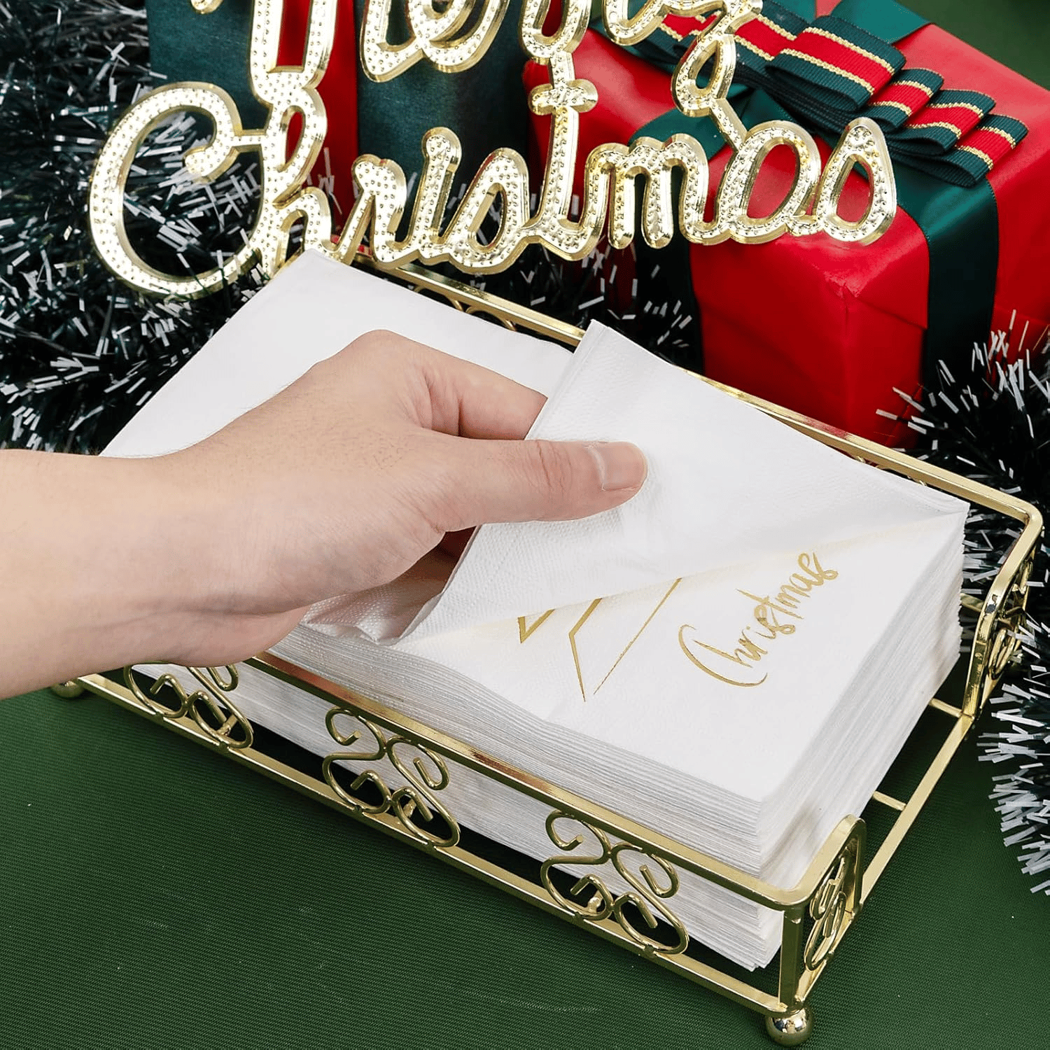Gold Christmas Tree Print Napkins (100 Pieces) — view 9