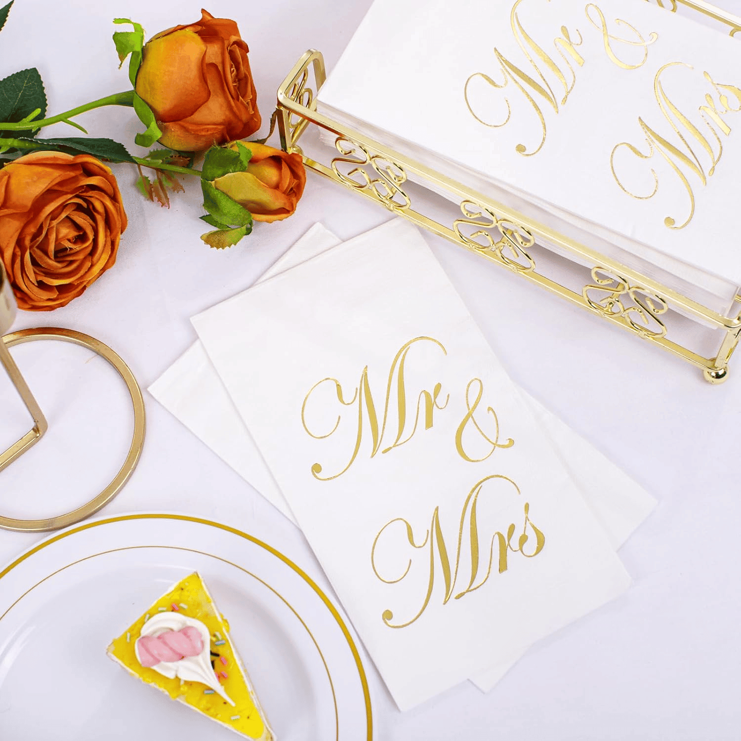 Gold Mr & Mrs Print Napkins (100 Pieces) — view 8