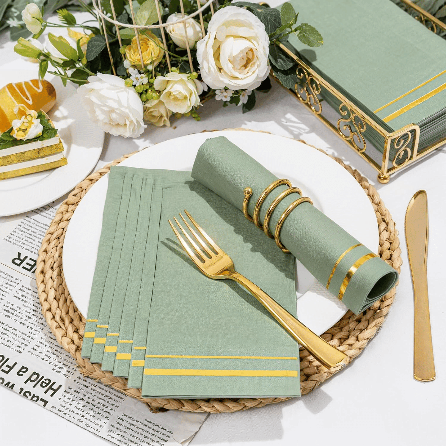 Sage Green 100-Count 3-Ply disposable Napkins (100 Pieces) — view 9