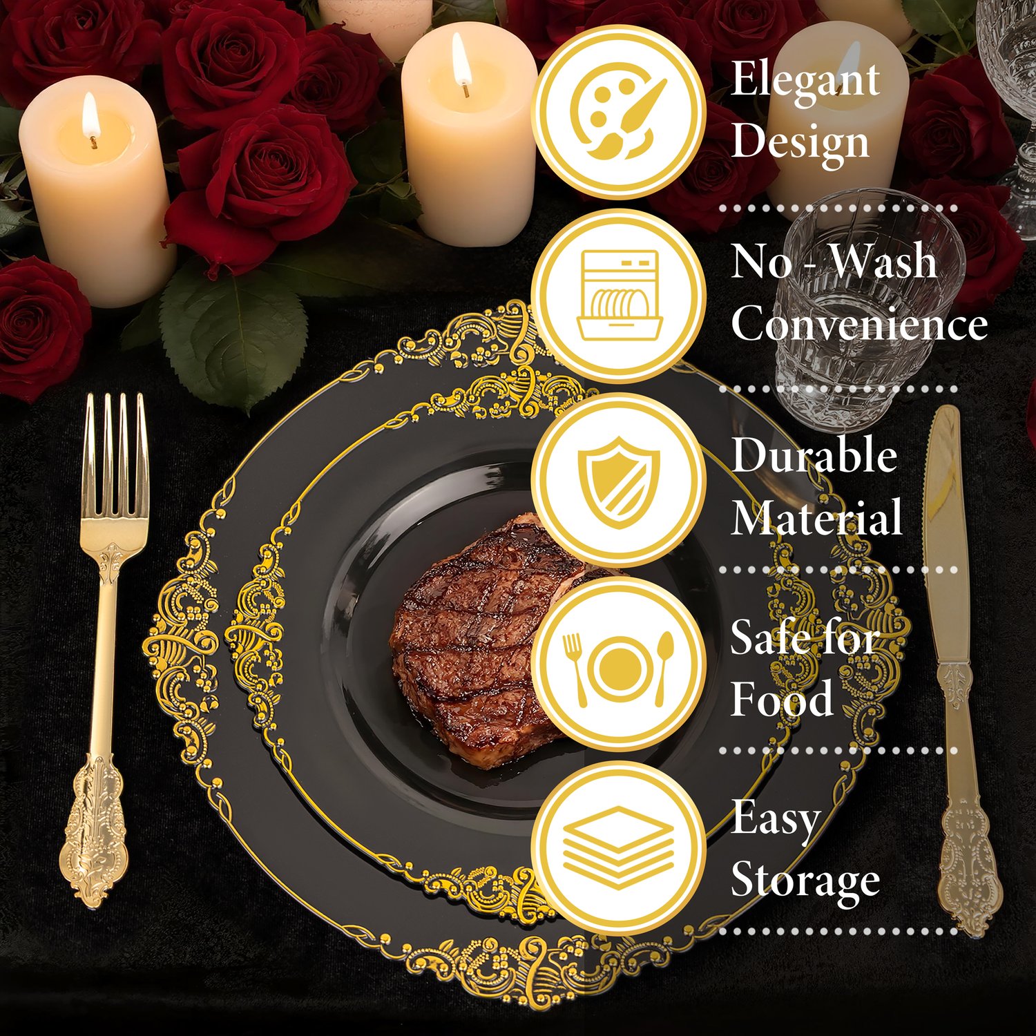 Black Plastic Plates Set — view 2
