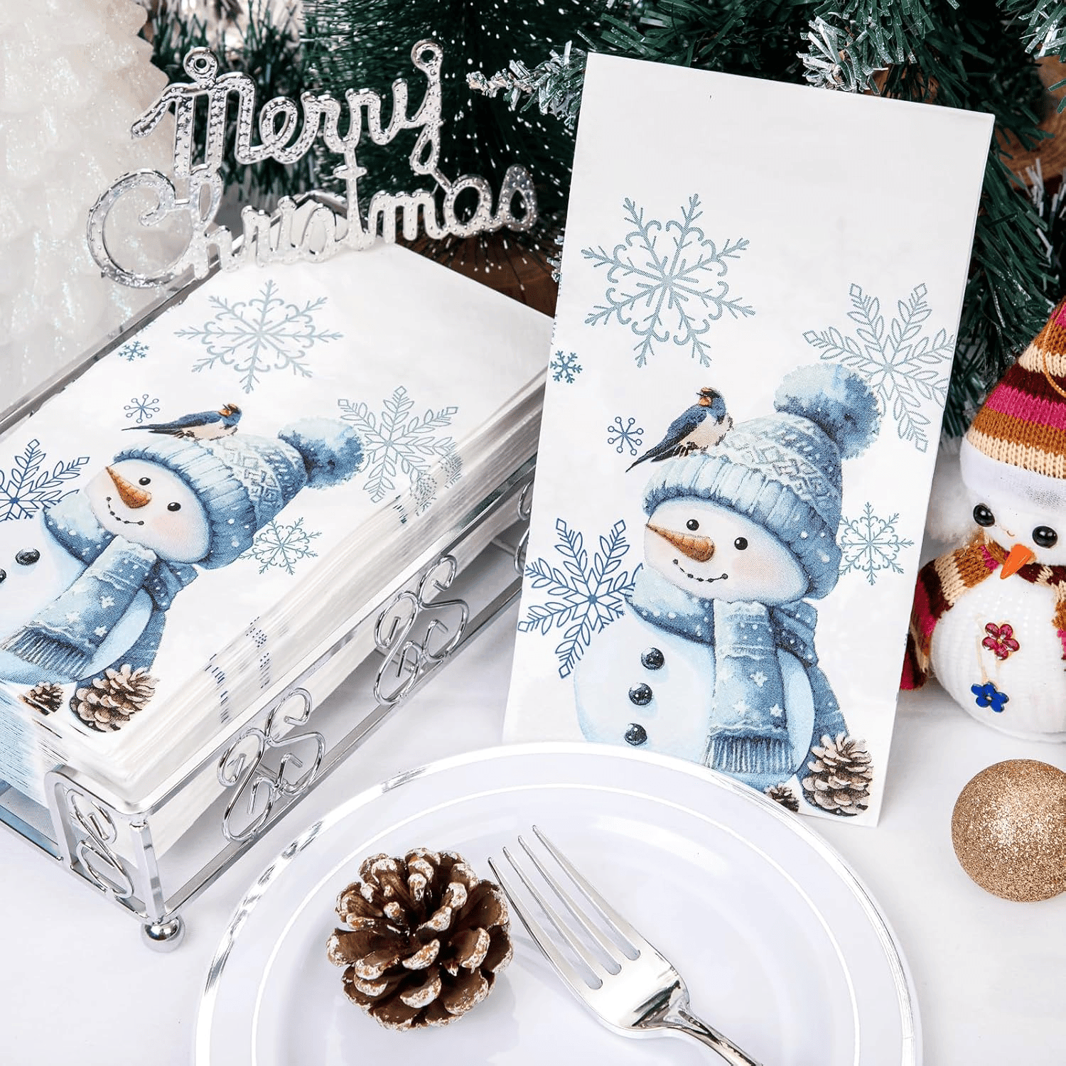 Blue Snowman 100-Count 3-Ply disposable Napkins (100 Pieces) — view 8