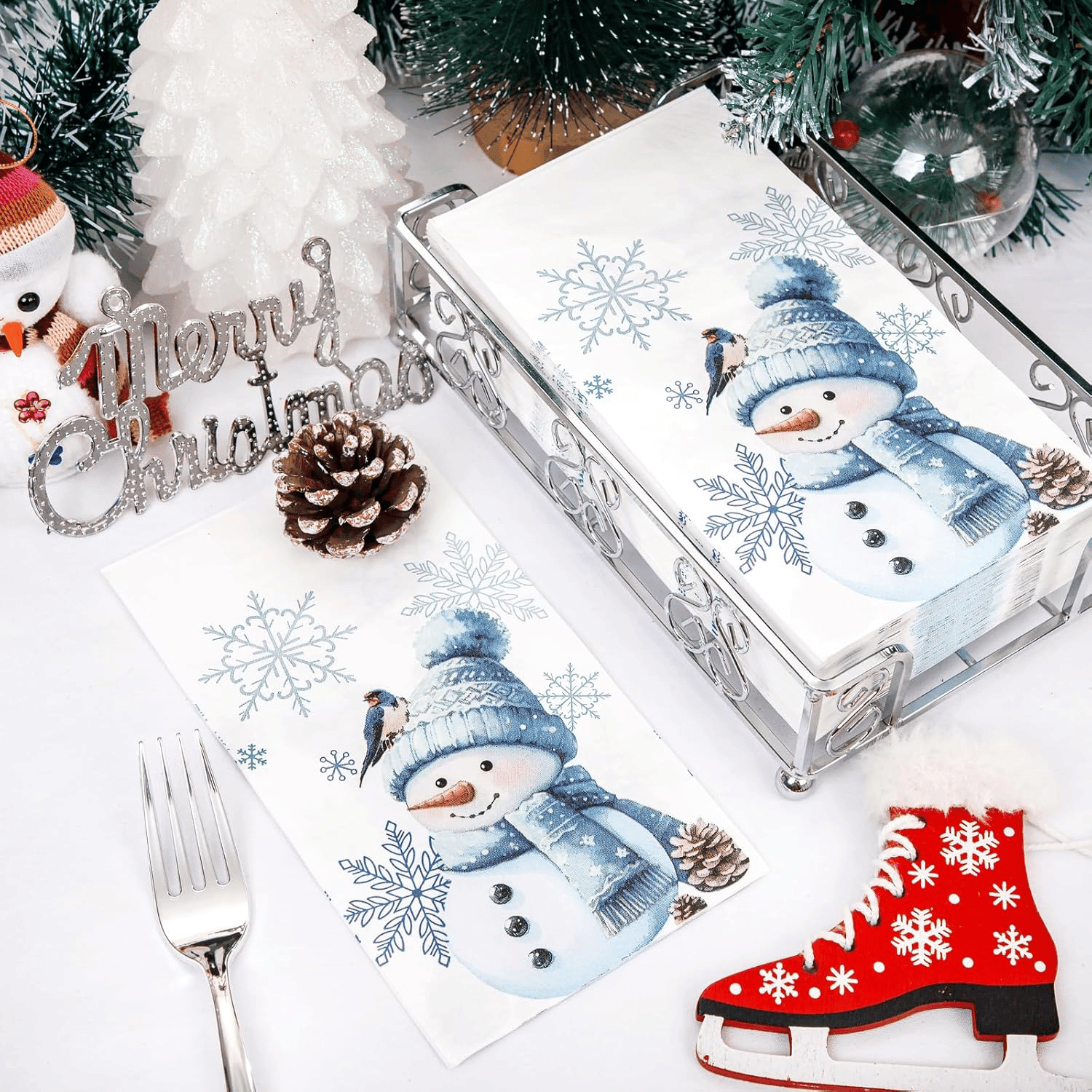 Blue Snowman 100-Count 3-Ply disposable Napkins (100 Pieces) — view 9