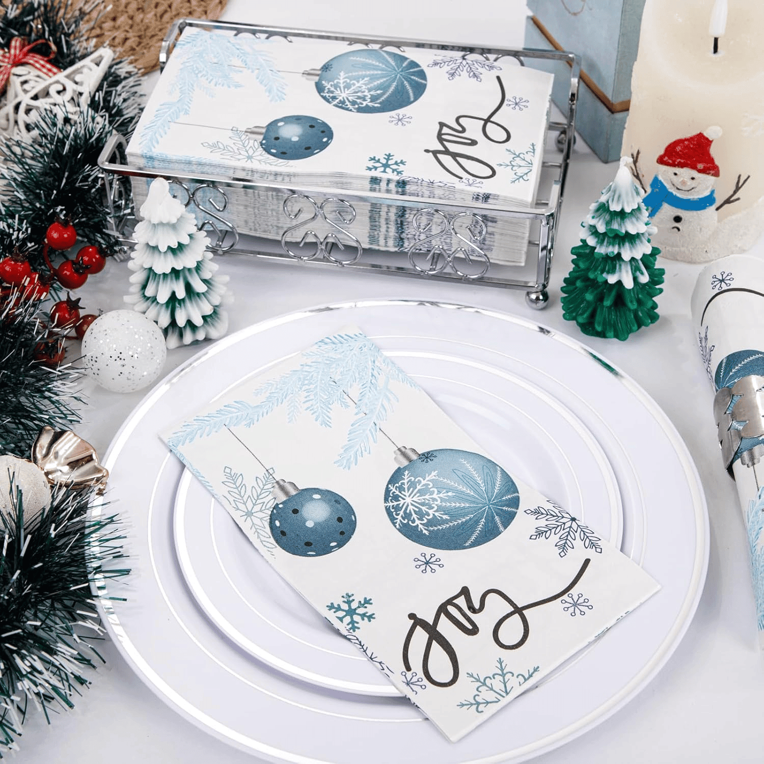 Blue X'mas Balls 100-Count 3-Ply disposable Napkins (100 Pieces) — view 8