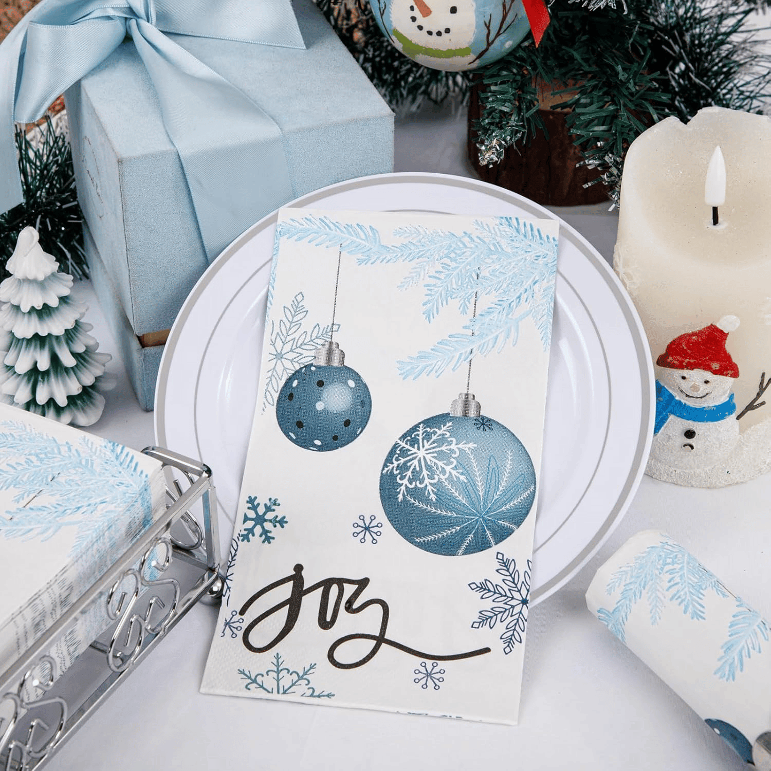 Blue X'mas Balls 100-Count 3-Ply disposable Napkins (100 Pieces) — view 9