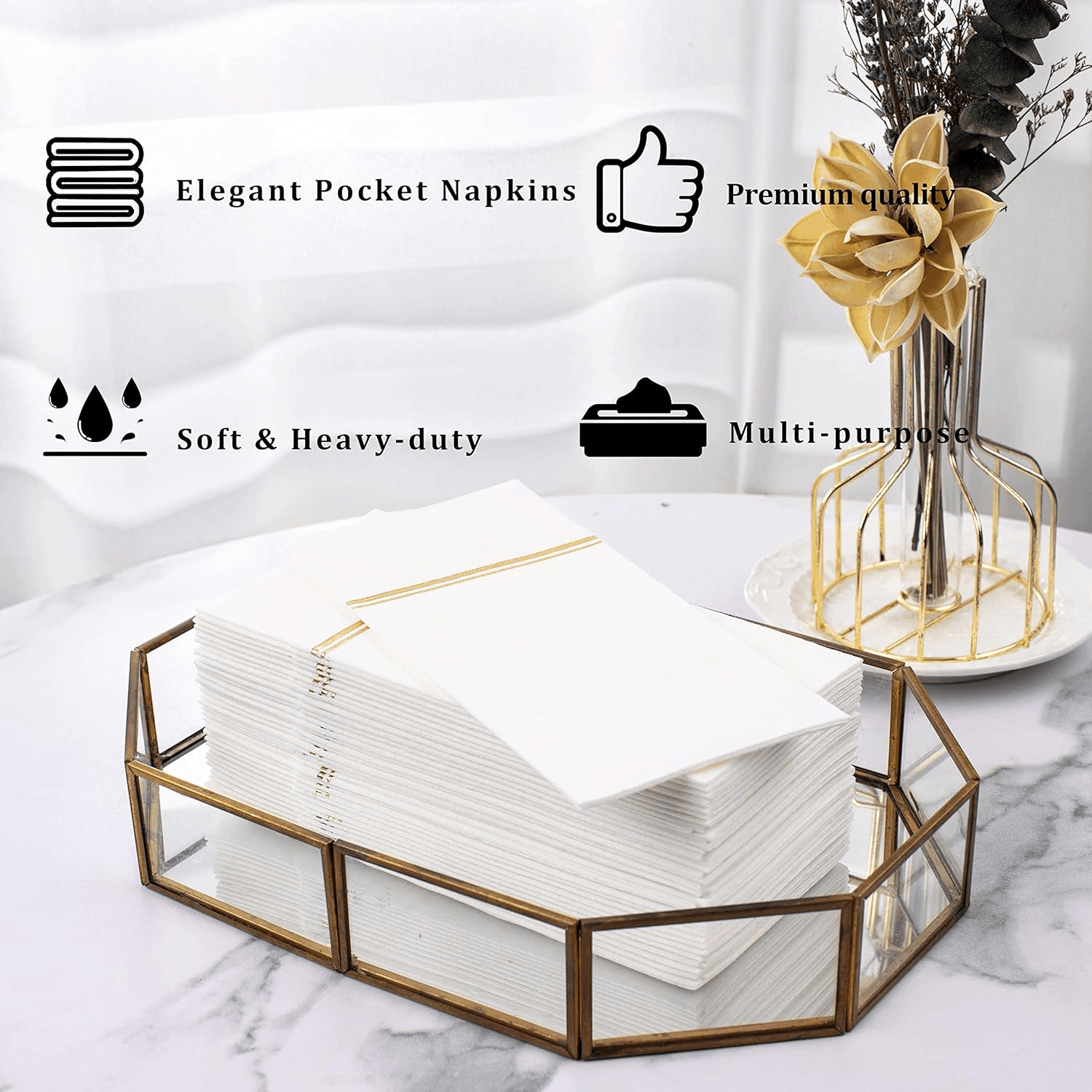 Gold Paper Napkins with Built-in Flatware Pocket — view 8