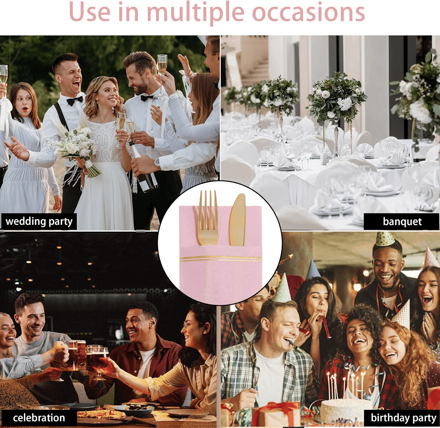 Pink Paper Napkins with Built-in Flatware Pocket — view 8