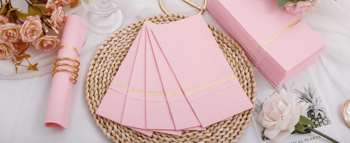 Pink Paper Napkins with Built-in Flatware Pocket — view 9