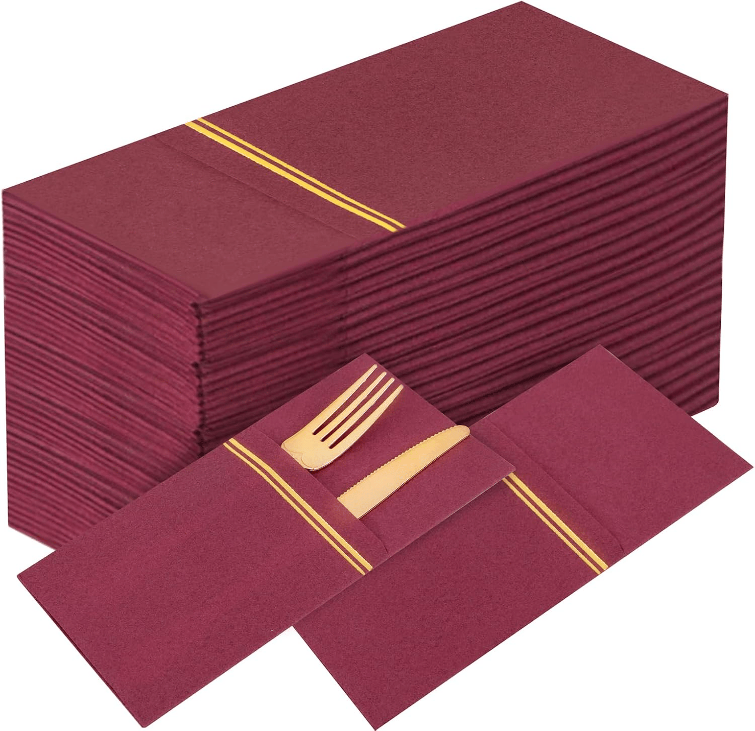 Burgundy Red Paper Napkins with Built-in Flatware Pocket — view 10