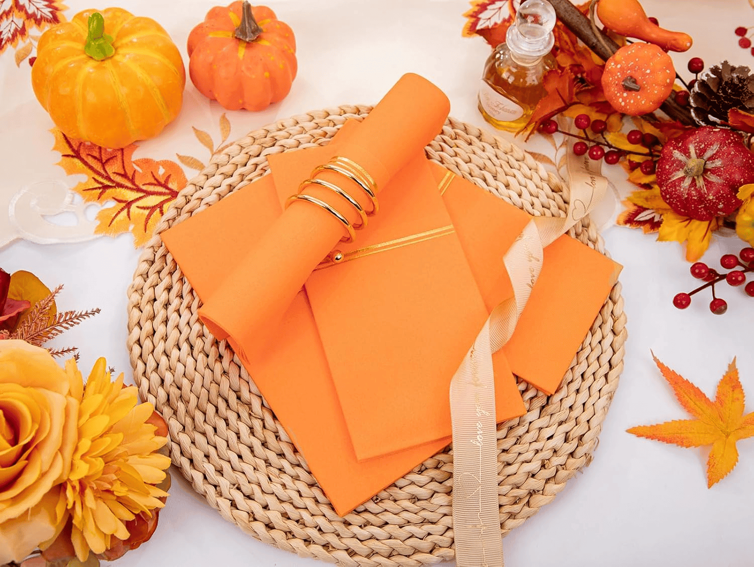 Orange Paper Napkins with Built-in Flatware Pocket — view 8
