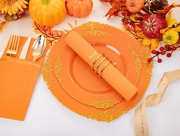 Orange Paper Napkins with Built-in Flatware Pocket — view 10