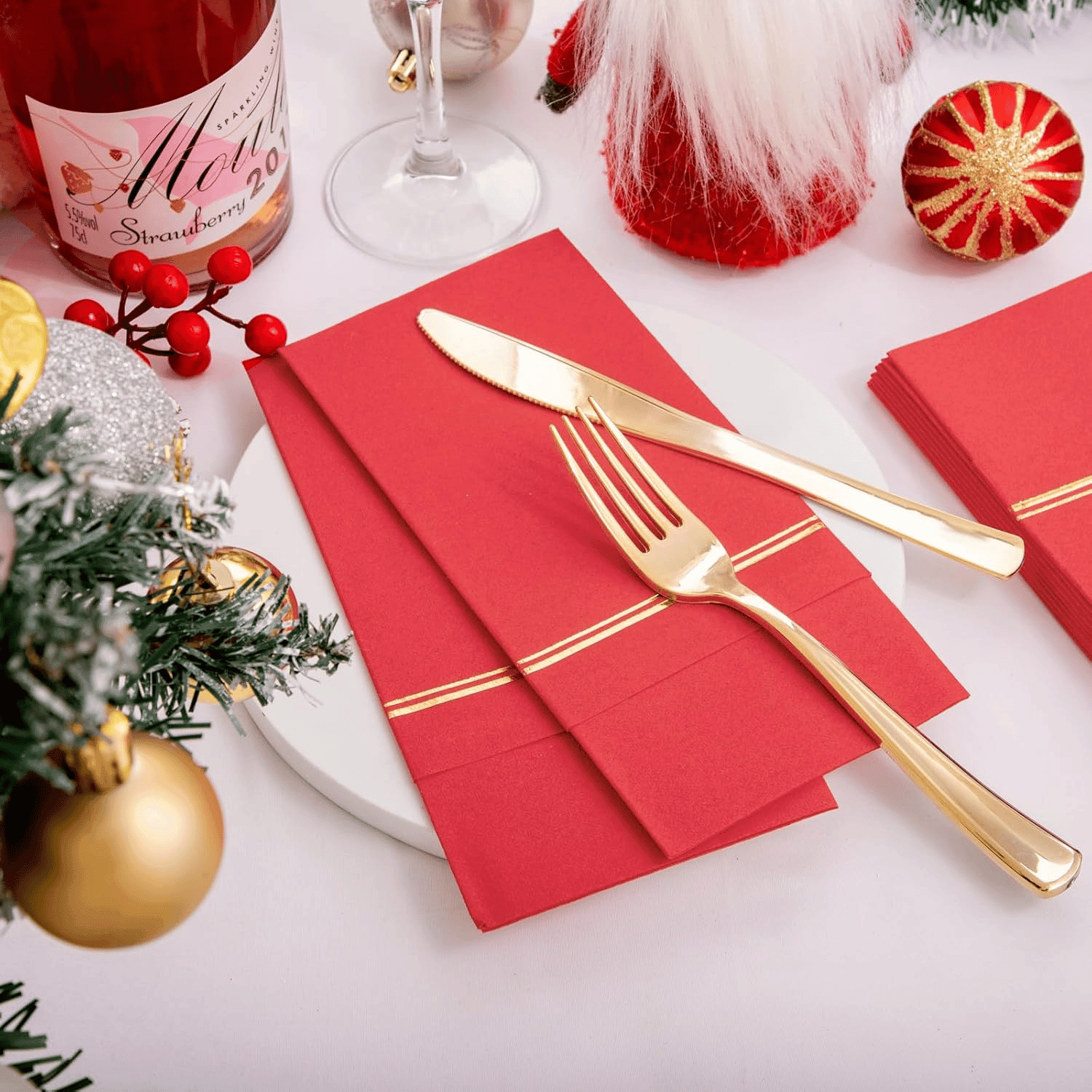 Red Paper Napkins with Built-in Flatware Pocket — view 8