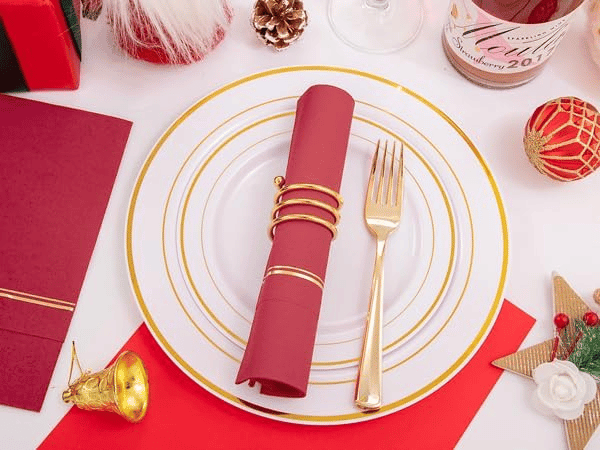 Red Paper Napkins with Built-in Flatware Pocket — view 9