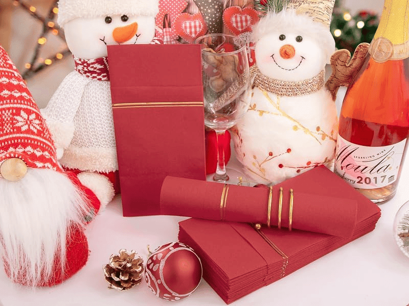 Red Paper Napkins with Built-in Flatware Pocket — view 10