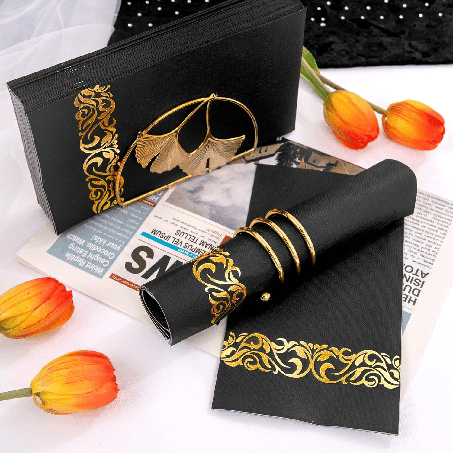 Black And Gold Napkins Disposable-3ply Paper Napkins Rim — view 8