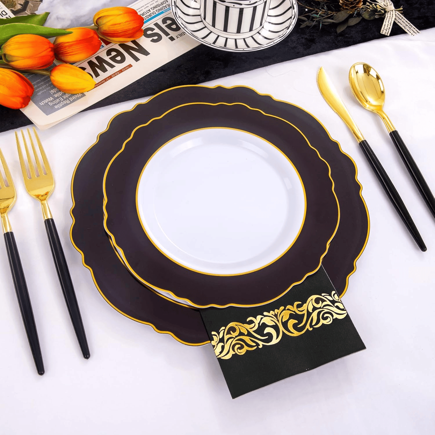 Black And Gold Napkins Disposable-3ply Paper Napkins Rim — view 9