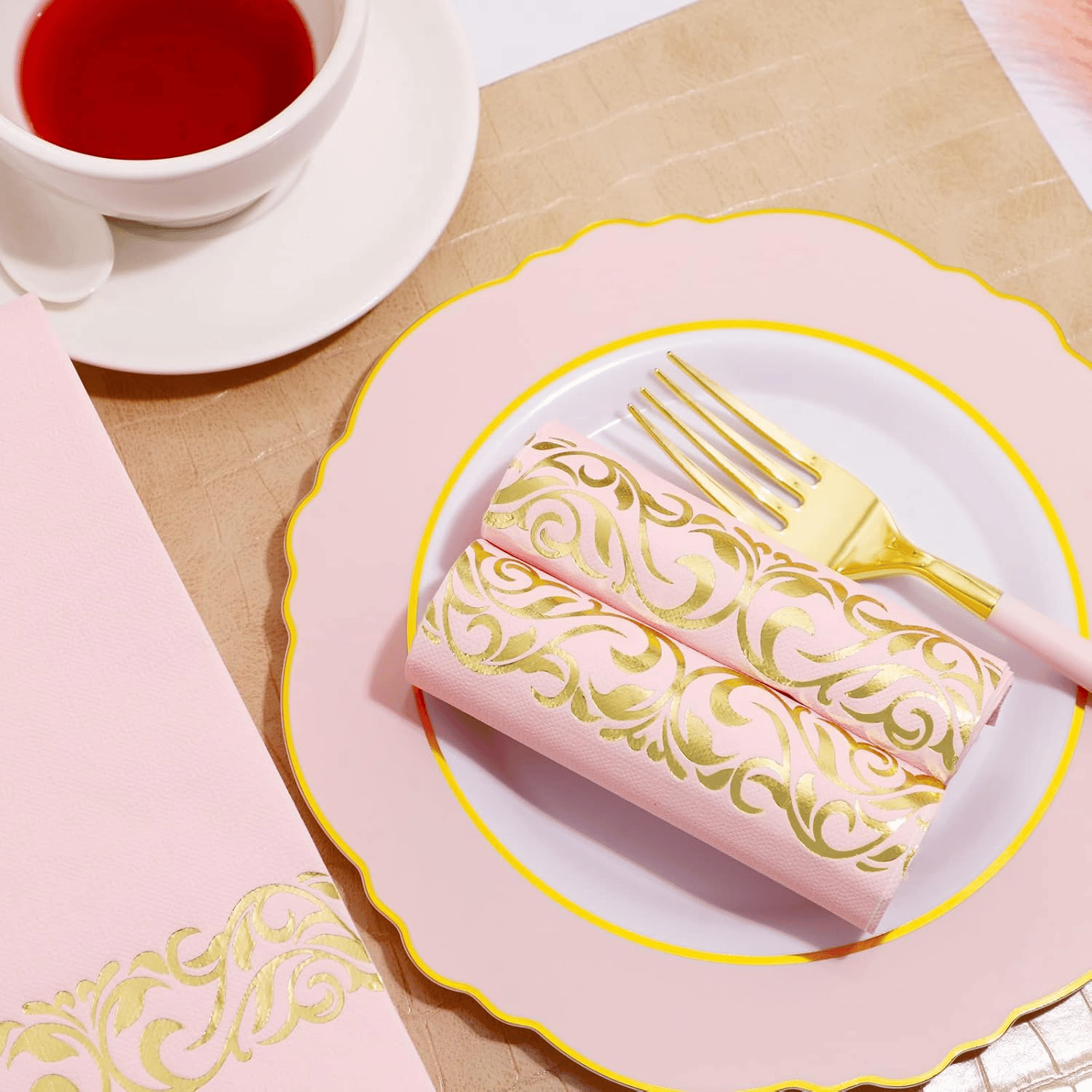 Pink And Gold Napkins Disposable-3ply Paper Napkins Rim — view 8