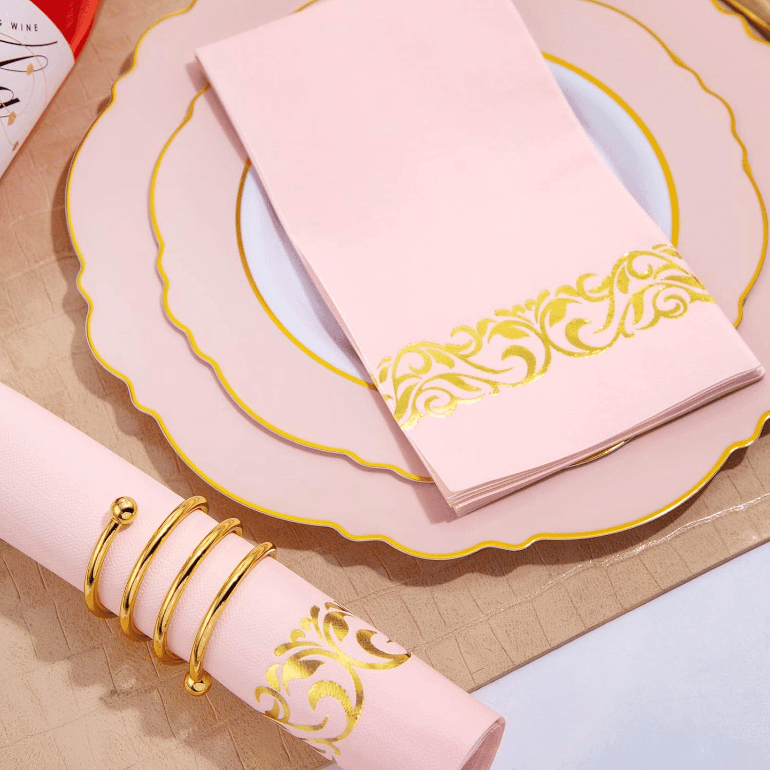 Pink And Gold Napkins Disposable-3ply Paper Napkins Rim — view 10