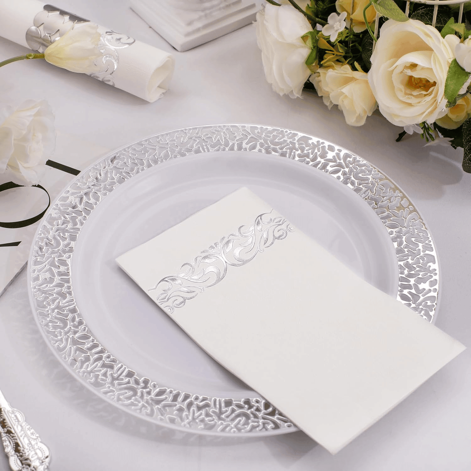 White And Silver Napkins Disposable-3ply Paper Napkins Rim — view 6