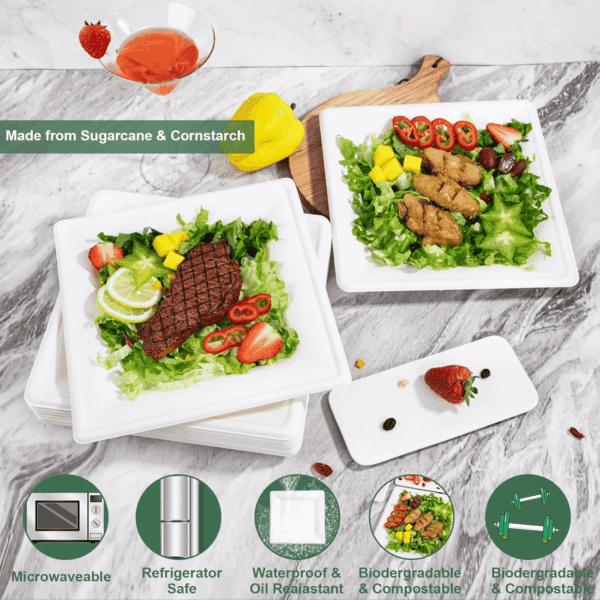 Square Biodegradable Bagasse Plates — view 3