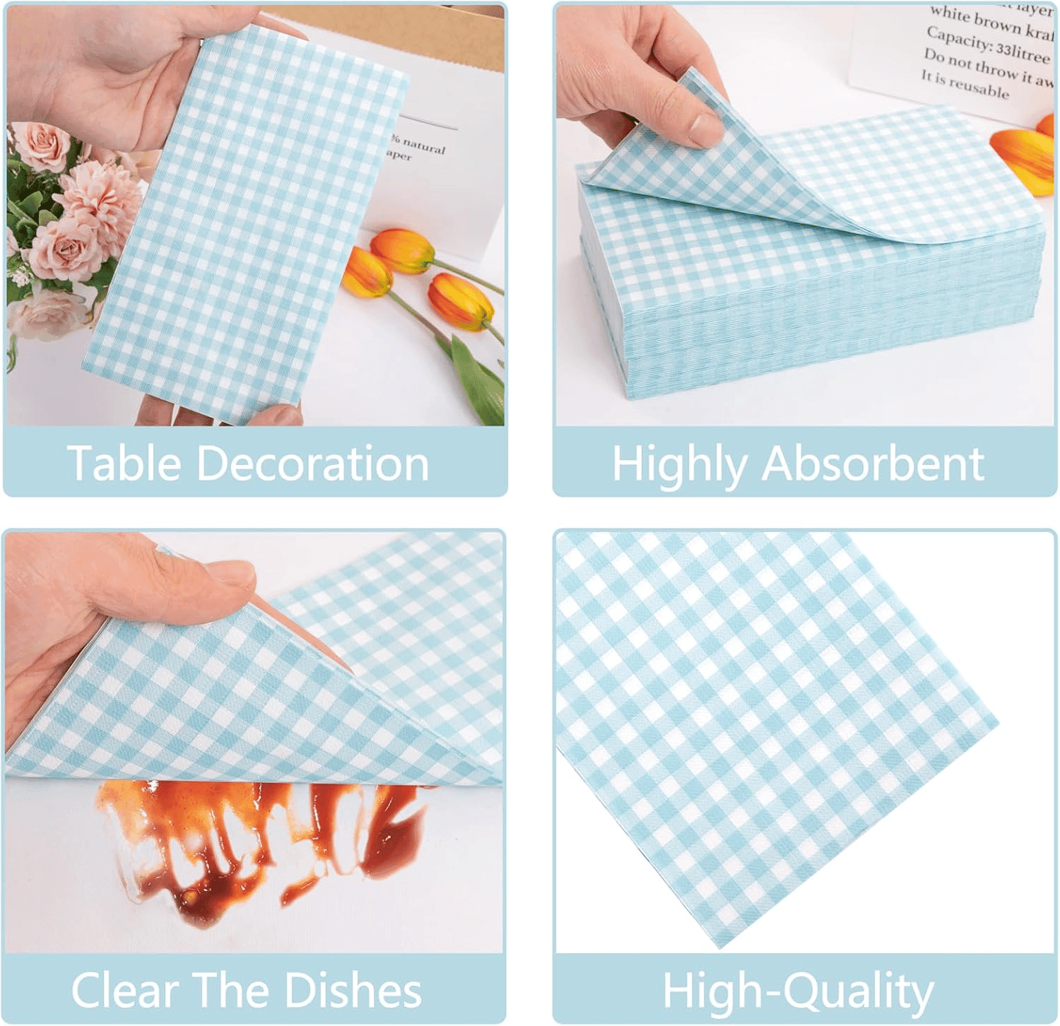 Baby Blue Gingham Paper Napkins — view 8