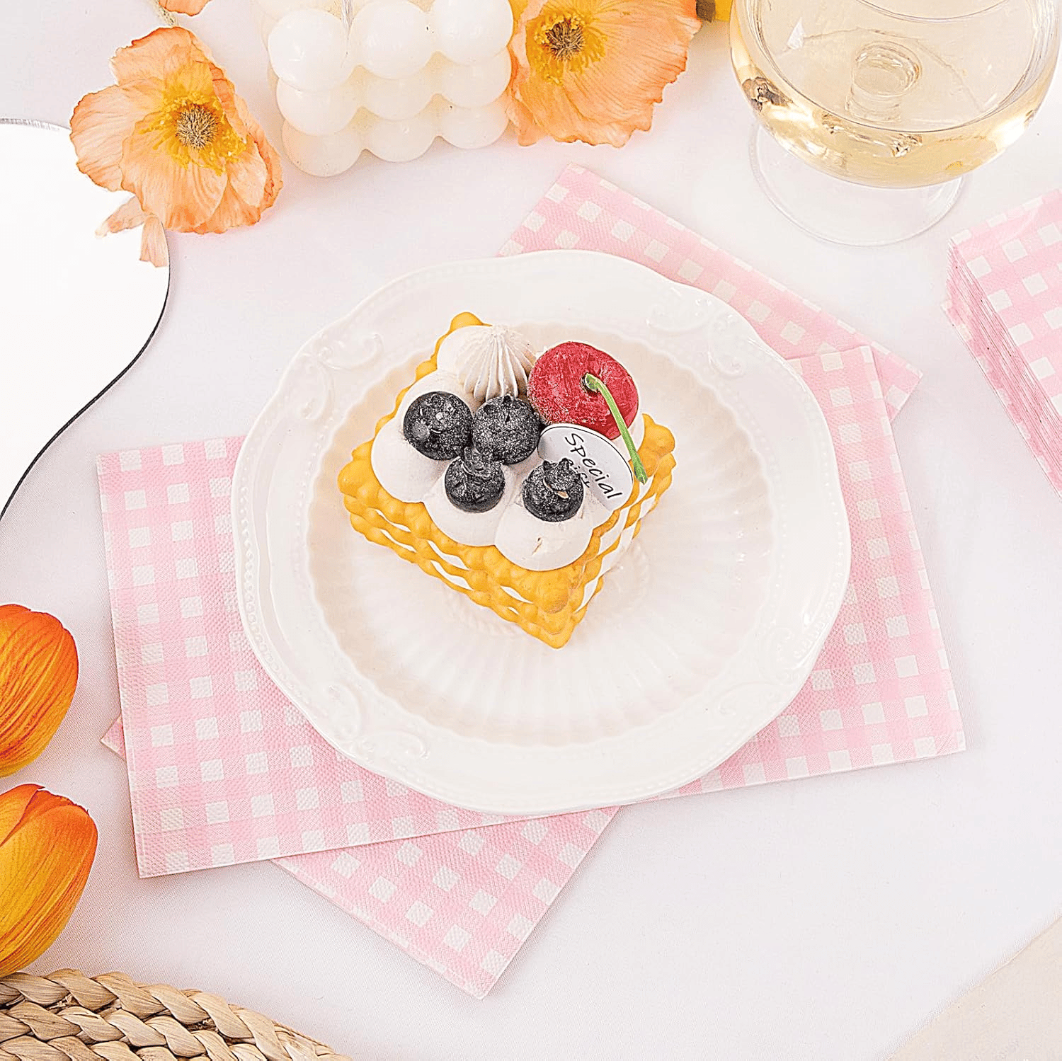 Pink Gingham Paper Napkins — view 8