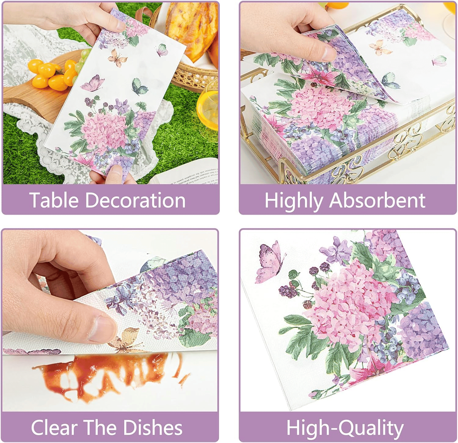 Floral Purple Paper Napkins — view 9