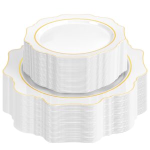 White And Gold Plastic Plates with Rim (100 Pieces) — view 1