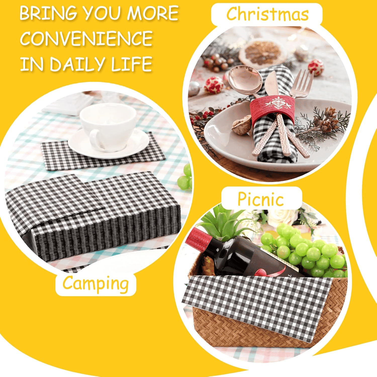 Black Gingham Paper Napkins — view 9