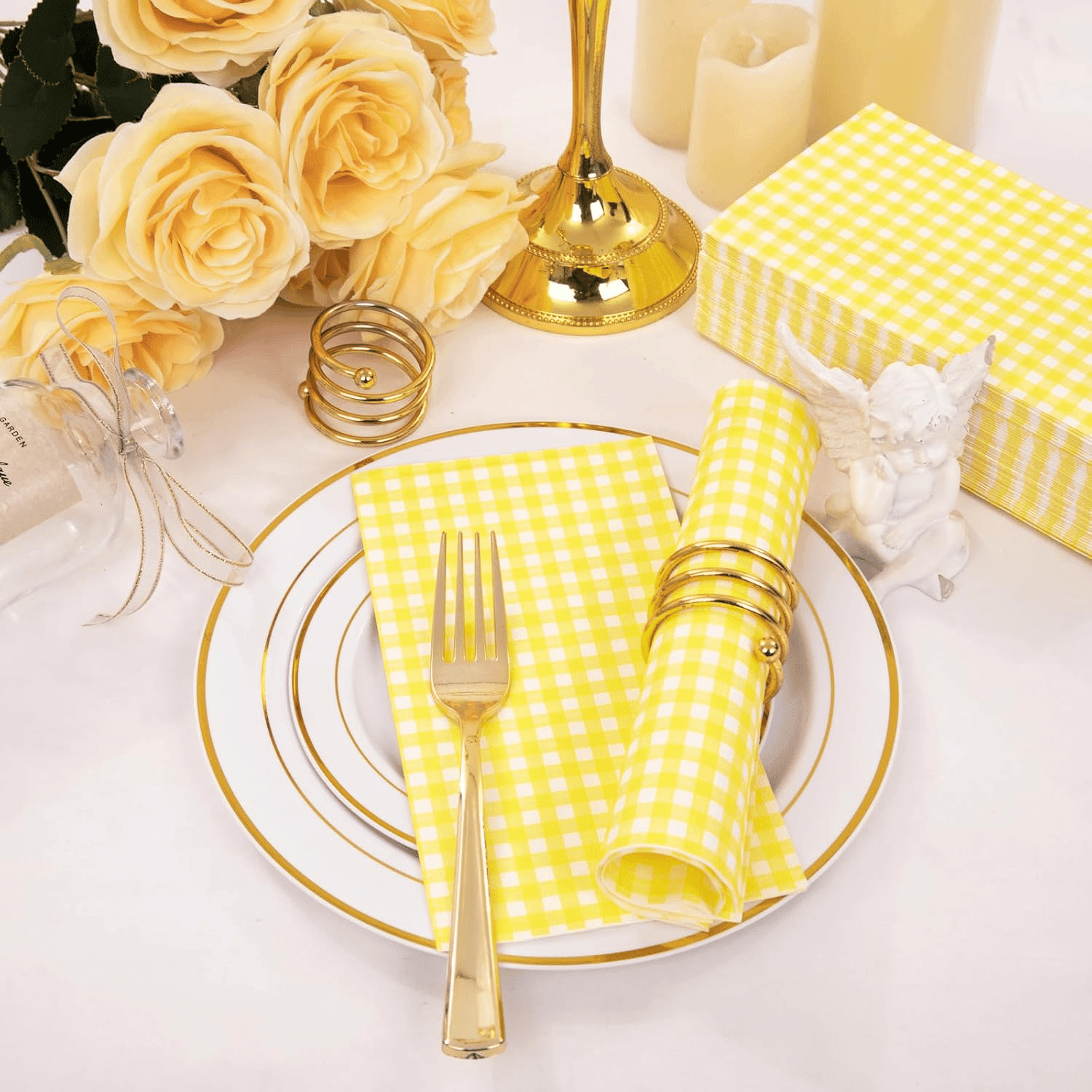 Yellow Gingham Paper Napkins — view 8