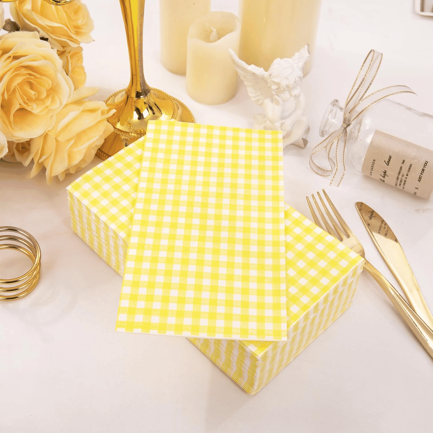 Yellow Gingham Paper Napkins — view 9