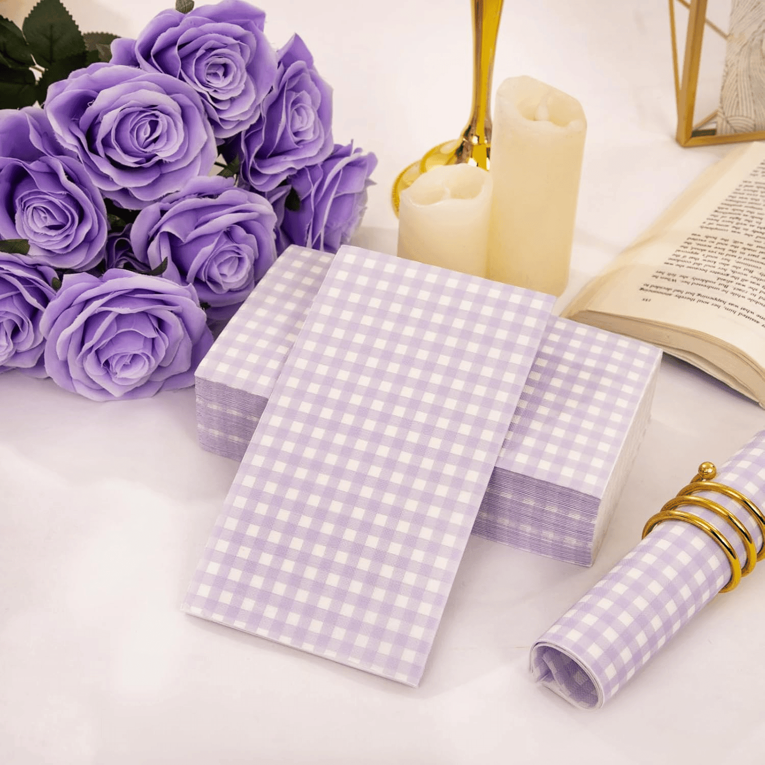 Purple Gingham Paper Napkins — view 8