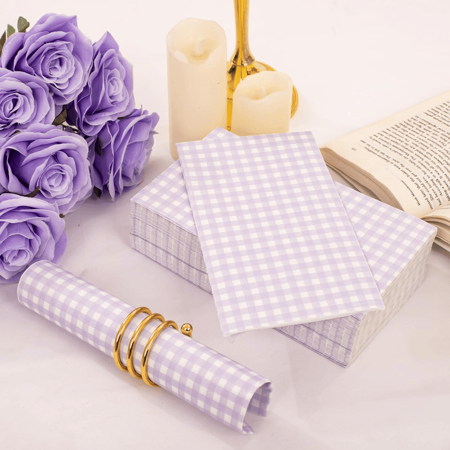 Purple Gingham Paper Napkins — view 9