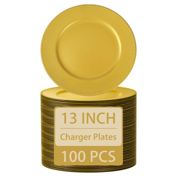 Gold Charger Plates,Plastic Chargers Plates For Dinner With Bead Rimed for Wedding,Party,Holiday — view 2